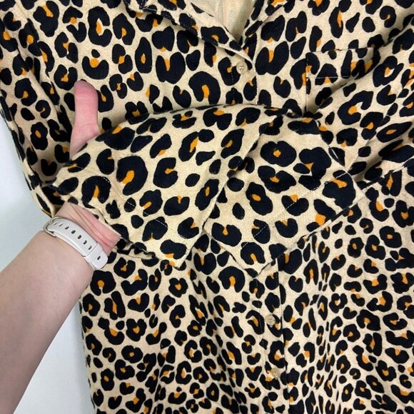 Nordstrom Leopard Print Cotton Flannel Pajama Dress Nightshirt Size Small 2021‎ - Picture 7 of 13